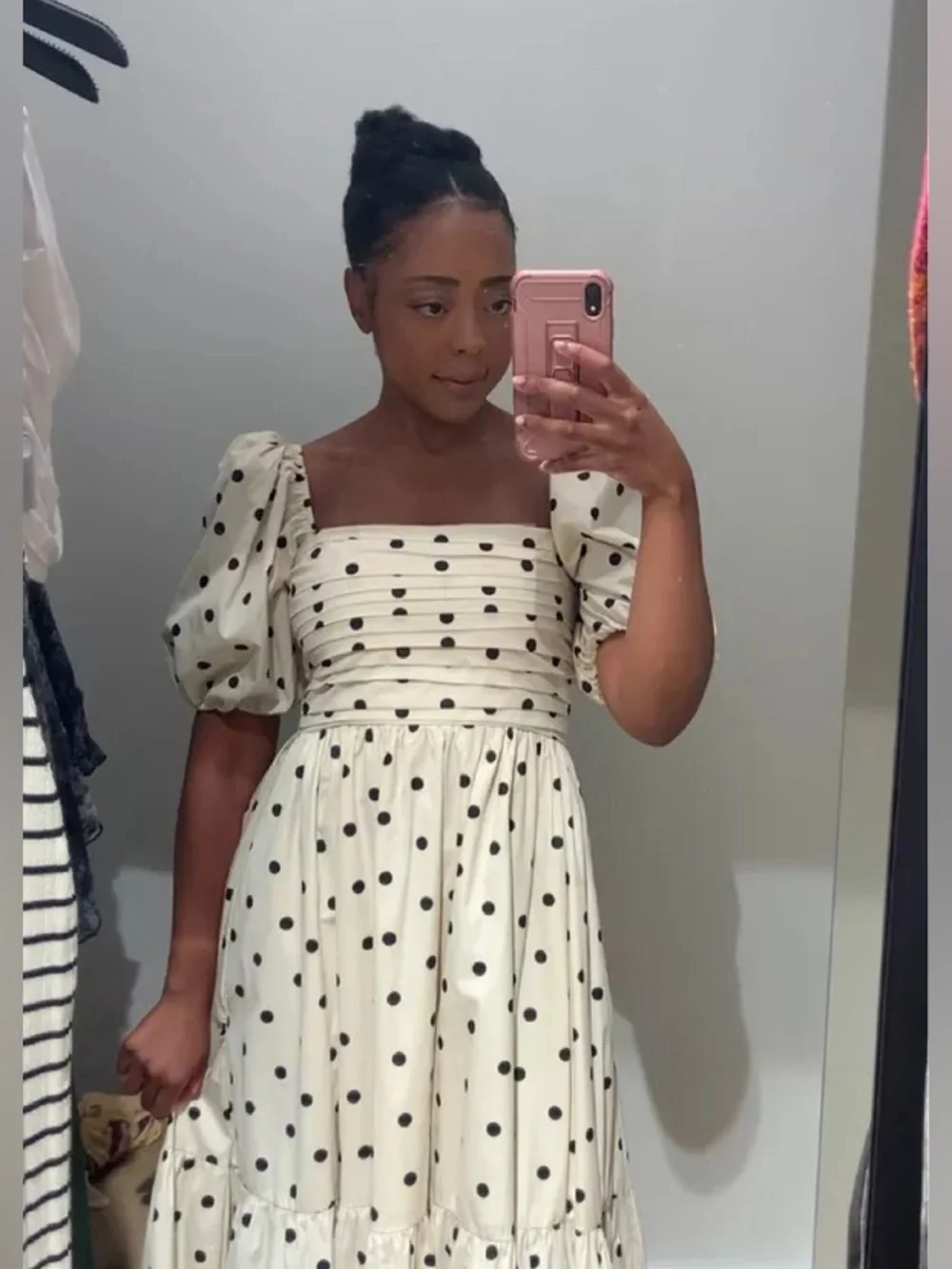Abercrombie & Fitch Cream Polka Dot Puff Sleeve Midi Dress - Picture 3 of 7